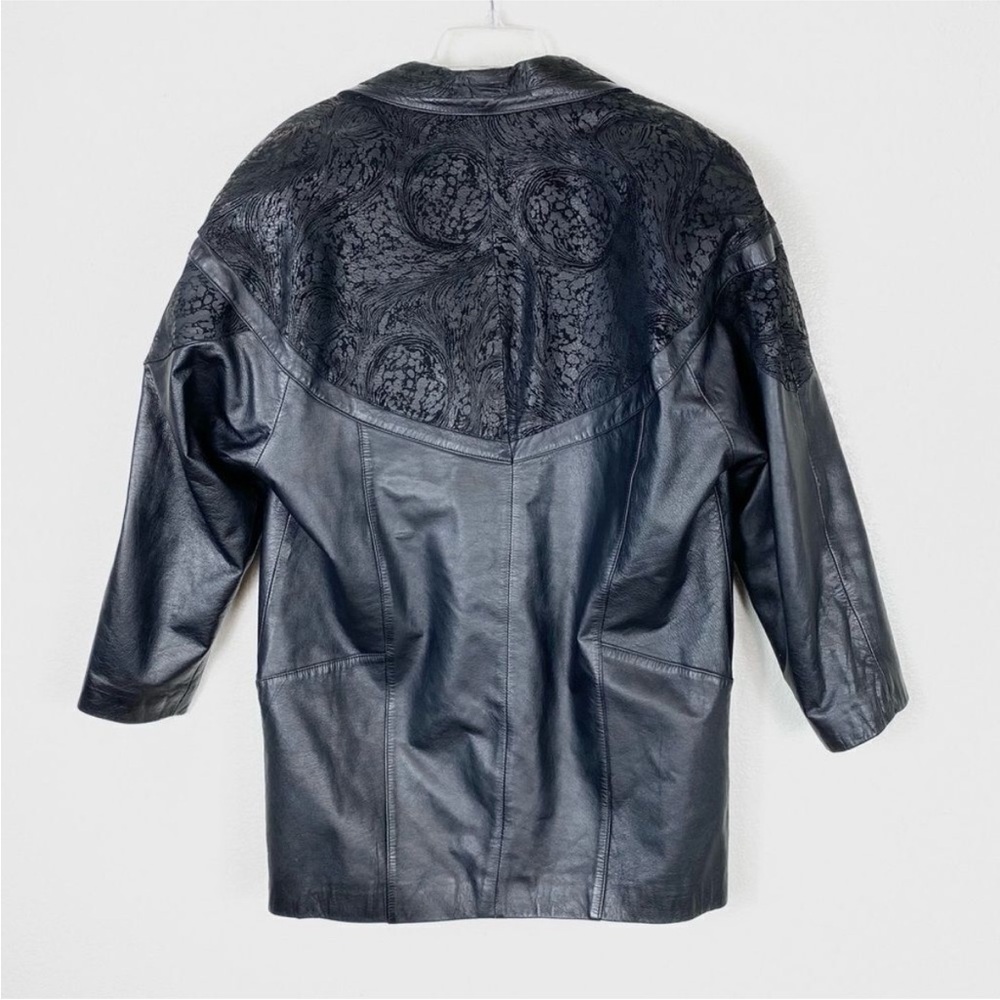 Vintage Black Patterned Leather Coat